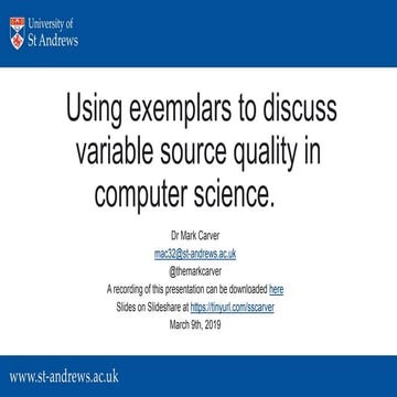 Using exemplars to discuss variable source quality in computer science