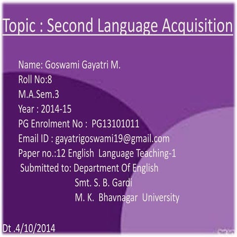 Second Language Acquisition