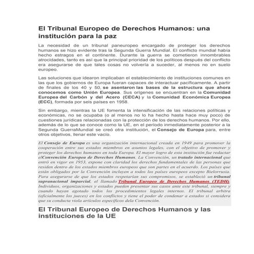 El tribunal europeo de derechos humanos una institución para la paz
