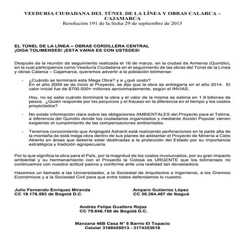 Comunicado a la opinión pública