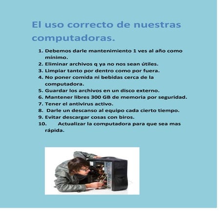 Uso responsable y adecuado de las partes de una computadora. | PDF