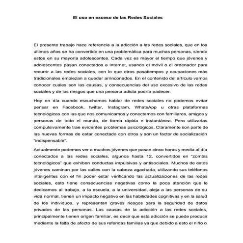 El uso excesivo de las redes sociales | PDF