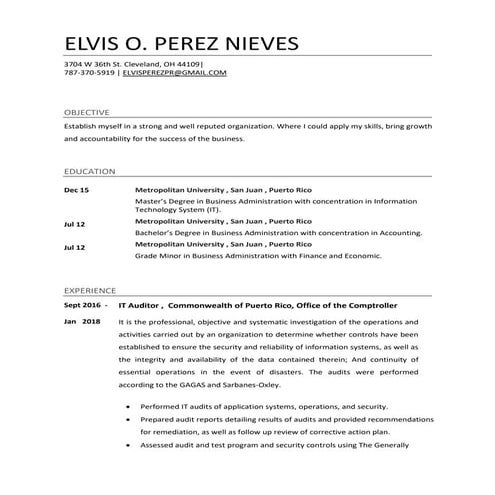 Resume Elvis Perez Pdf