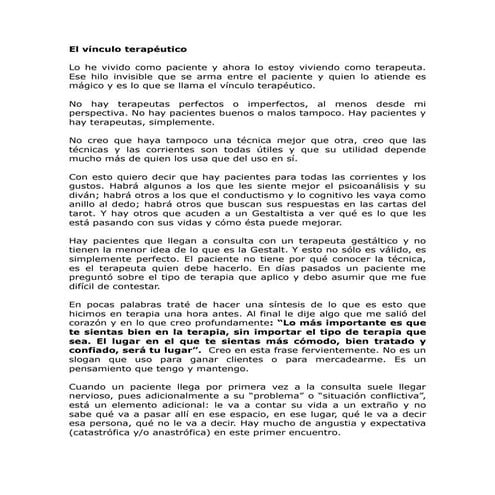 El Vínculo Terapéutico