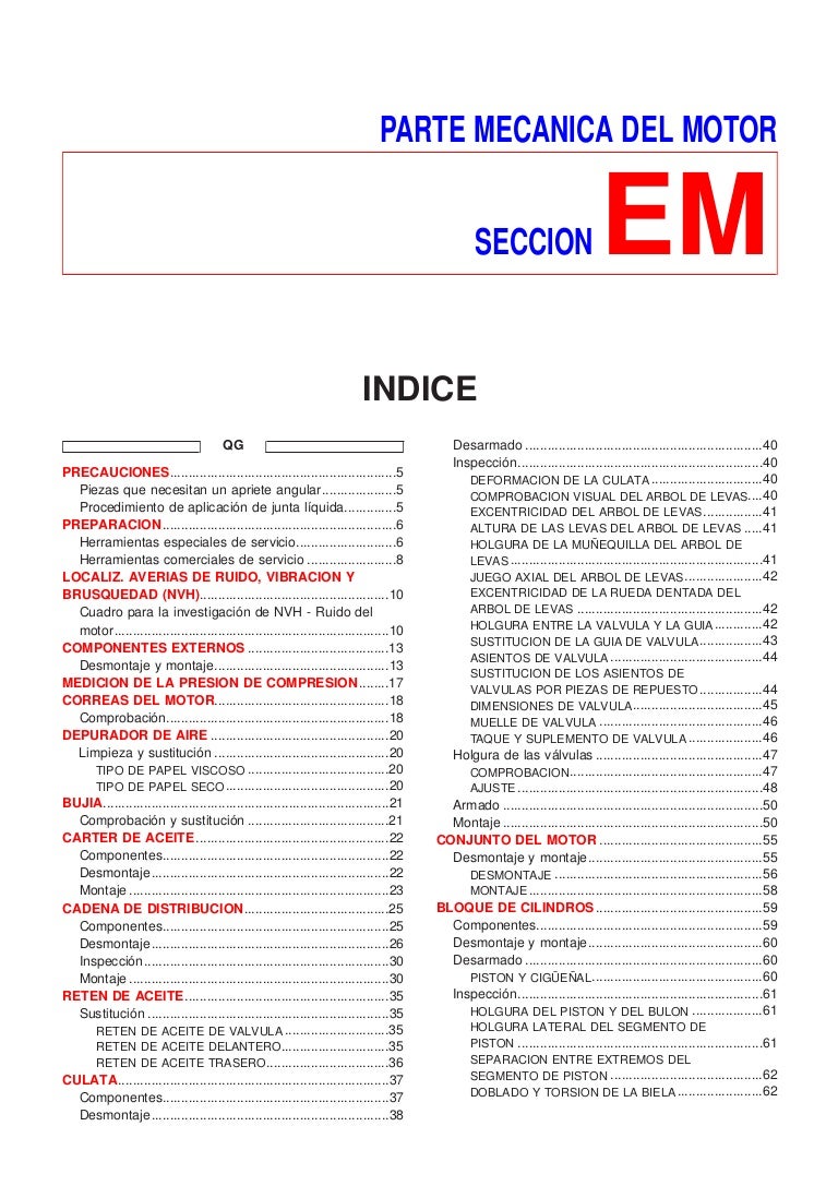 Em Manual de taller de Nissan almera modelo m16 Parte mecánica del mo…
