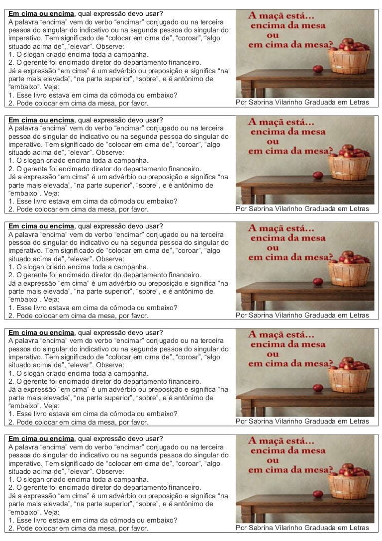 Qual A Diferença Entre Encima E Em Cima