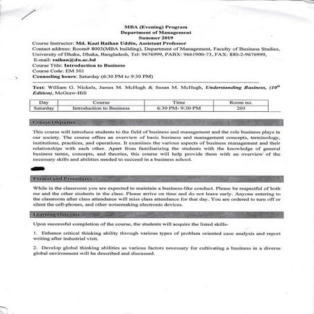 Em 501 introduction to business-course outline