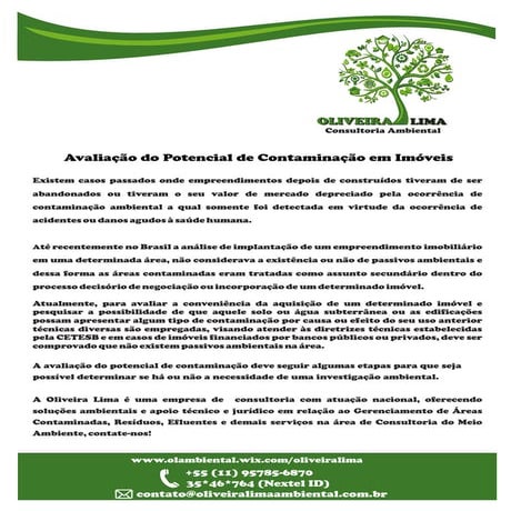 Avaliação do potencial de contaminação ambiental em imóveis