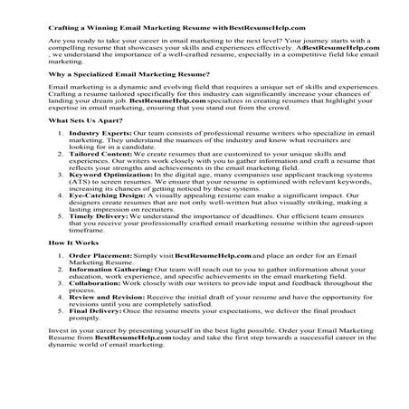 Email Marketing Resume. Final Delivery: Once the r