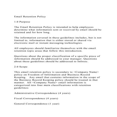 Email Retention Policy1.0 PurposeThe Email Retention Polic.docx