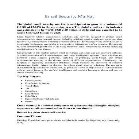 Email Security Market : Global Industry Trends and Forecast (2023-2032)