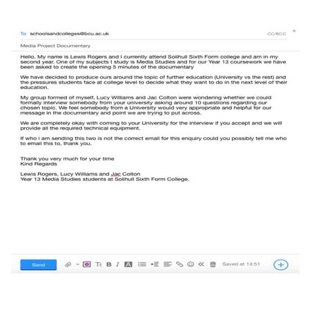 Email to bham city uni | DOCX