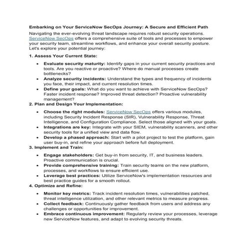 Embarking on Your ServiceNow SecOps Journey: A Secure and Efficient Path