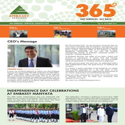 Embassy Services April 2015 Newsletter: 365 Degrees | PDF