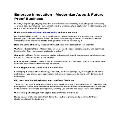 Embrace Innovation - Modernize Apps & Future-Proof Business