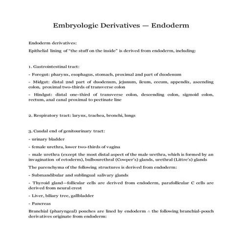 Embryologic derivatives  endoderm