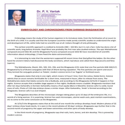 Embryology and Chromosomes from Shrimad Bhagawatam