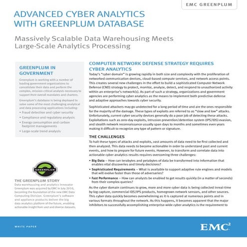 White Paper: Advanced Cyber Analytics with Greenplum Database