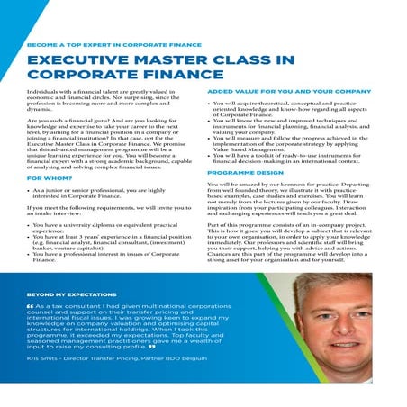 Brochure Executive Master Class in corporate finance