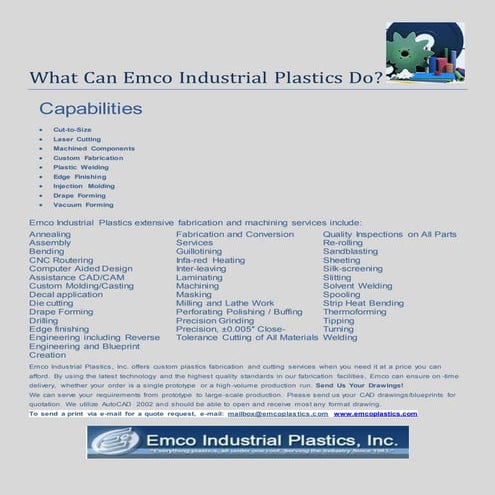 Emco Industrial Plastics: Capabilites