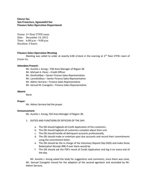 sample of minutes of meeting
