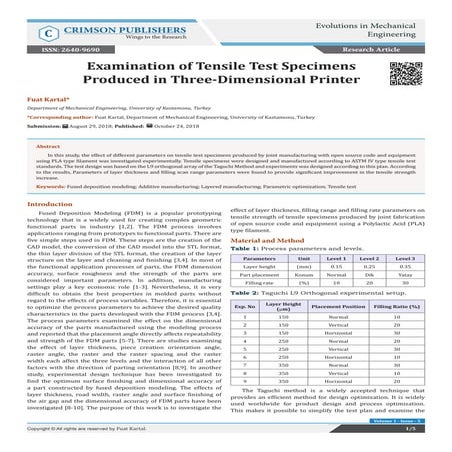 Examination of Tensile Test Specimens Produced in Three-Dimensional Printer: ...