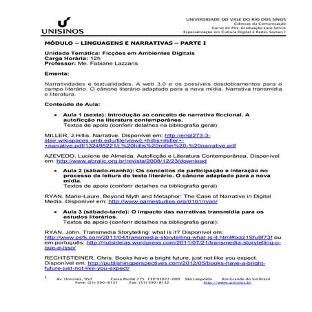 Ementa ficções em ambientes digitais