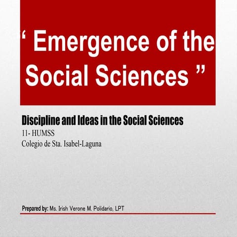 EMERGENCE OF THE SOCIAL SCIENCES
