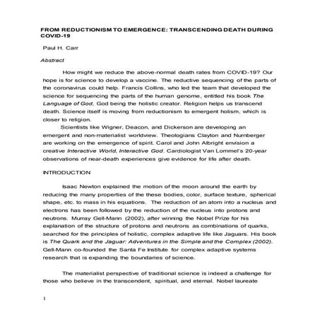 From Reductionism to Emergence: Transcending Death During COVID-19