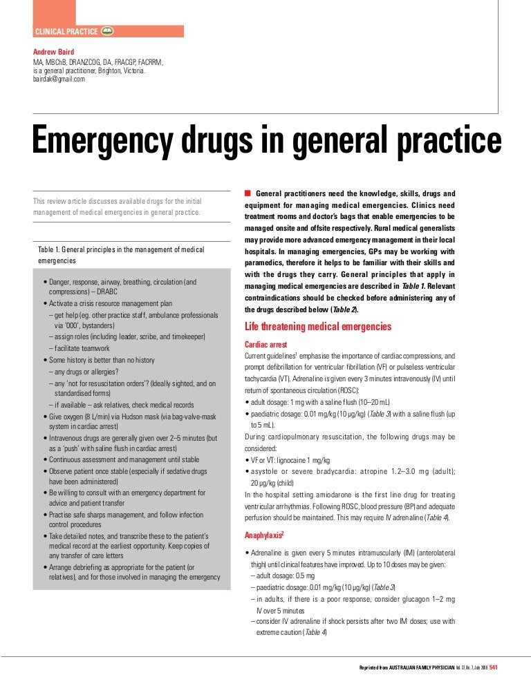 Pediatric Emergency Medication Dosage Chart