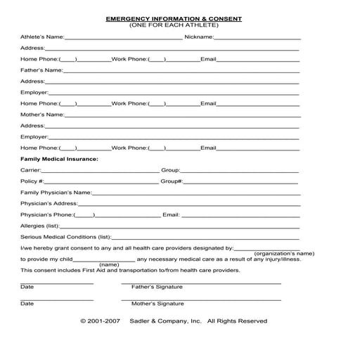 Emergency Information - Medical Consent Form