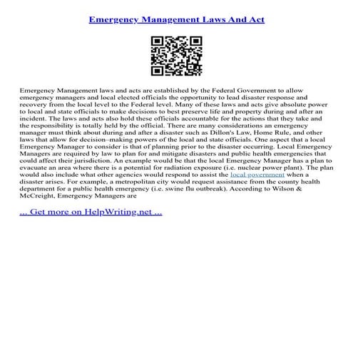 Emergency Management Laws And Act