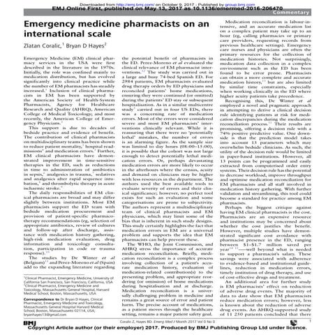 Emergency med pharmacist 2017 coralic a. et al