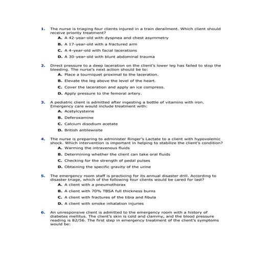 Emergency nursing questionnaires