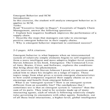 Emergent Behavior and SCM Introduction In this exercise, the .docx