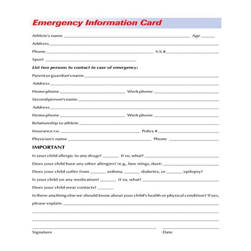 Emergency Information - Medical Consent Form | PDF