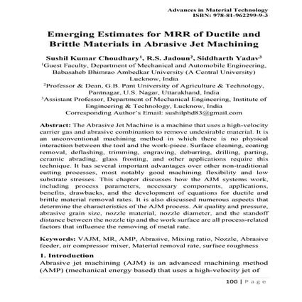 Emerging Estimates for MRR of Ductile and Brittle Materials in Abrasive ...