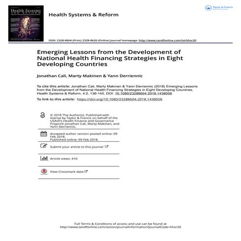 Emerging Lessons from the Development of National Health Financing Strategies...