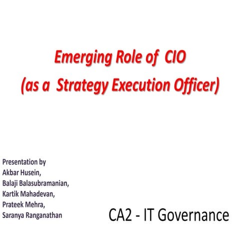 Emerging Role Of Cio As A Strategy Execution Officer