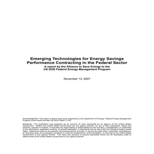Emerging Technologies for Energy Savings Performance Contracting in the Feder...