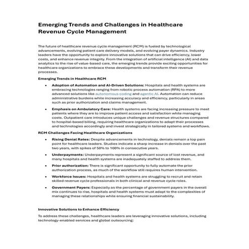 Emerging Trends and Challenges in Healthcare Revenue Cycle Management ...