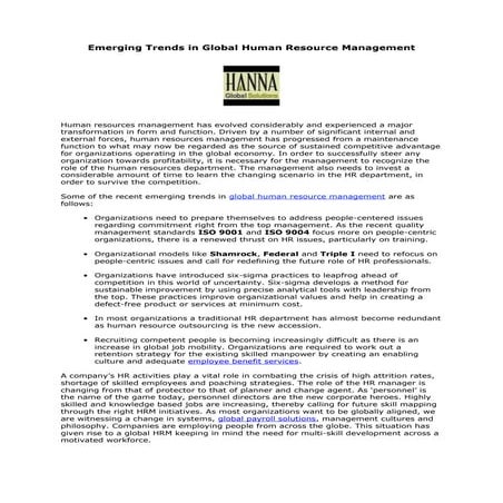 Emerging Trends in Global Human Resource Management