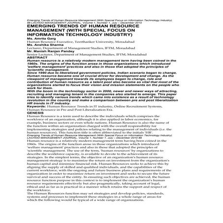 Emerging trends of human resource management