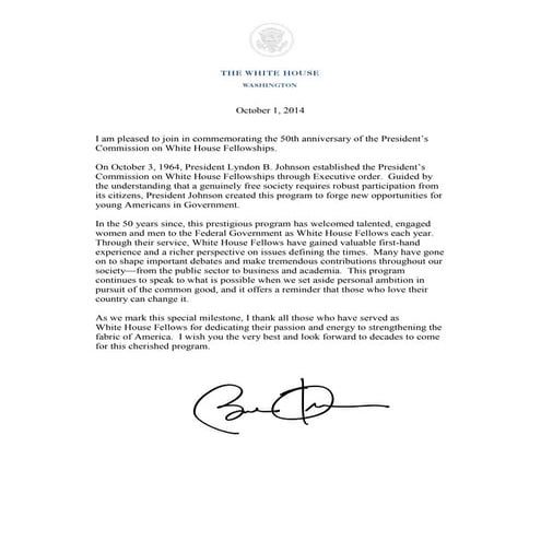Message: Commemorating the 50th Anniversary of the White House Fellows