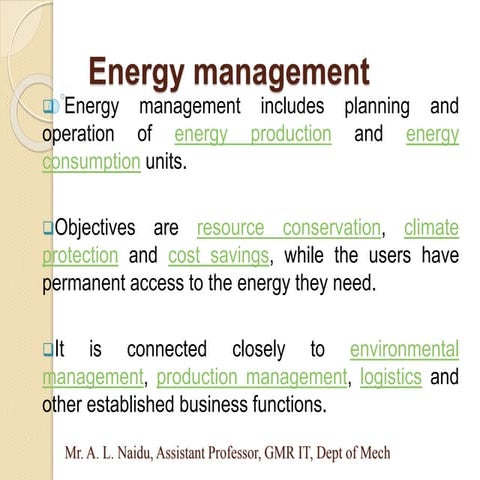 Energy Management functional areas