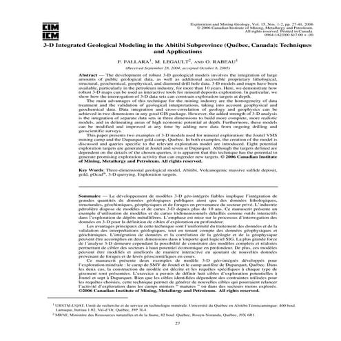 3-D integrated geological modeling in the Abitibi Subprovince (Québec, Canada): techniques and applications