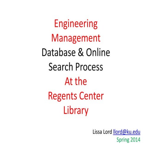 Engineering Management / Spring 2014