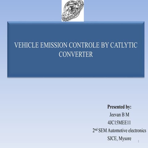 Emission Control by Catalytic Converter, Jeevan B M