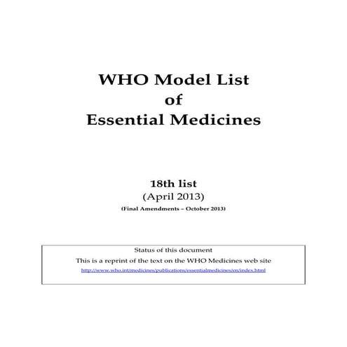 WHO Model List of Essential Medicines | PDF