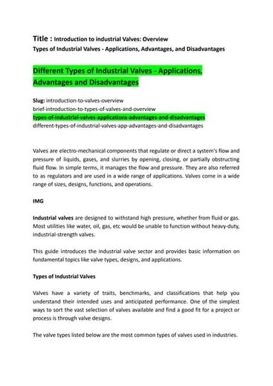 Different Types of Industrial Valves - Applications, Advantages and Disadvant...
